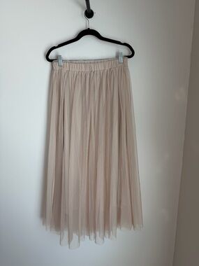 Women’s Sheer Tulle Midi Skirt in Light Beige